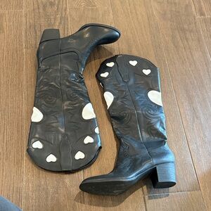 Black and White Heart Embellished Women's Boots